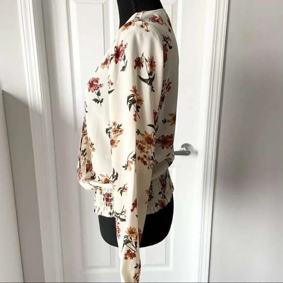 Socialite Chiffon Floral Print Faux Wrap Blouse - Picture 2 of 13